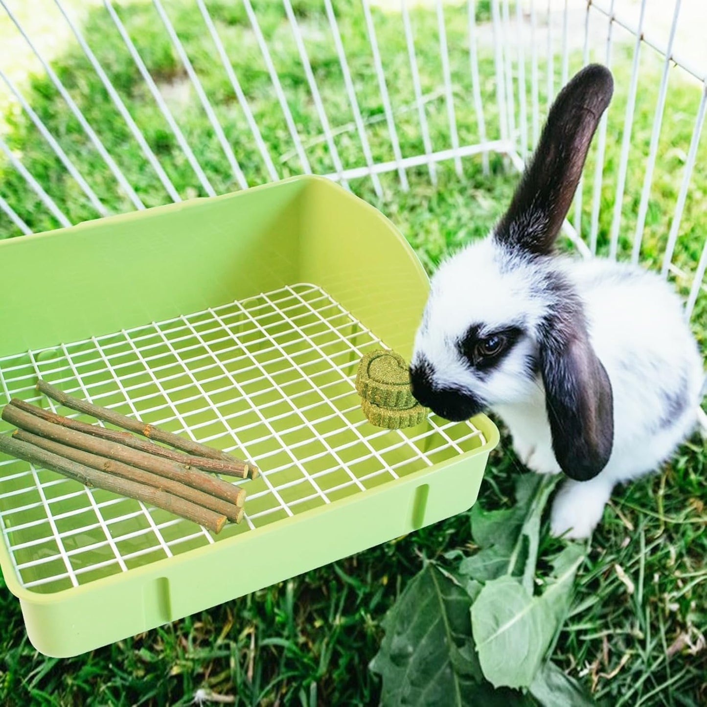 Guinea Pig Litter Box,Bunny Plastic Square Cage Toilet with Grate Rabbits Corner Litter Bedding Small Animal Pet Toilet Box Potty Trainer Pet Pan for Guinea Pig Ferret Chinchilla(Green)