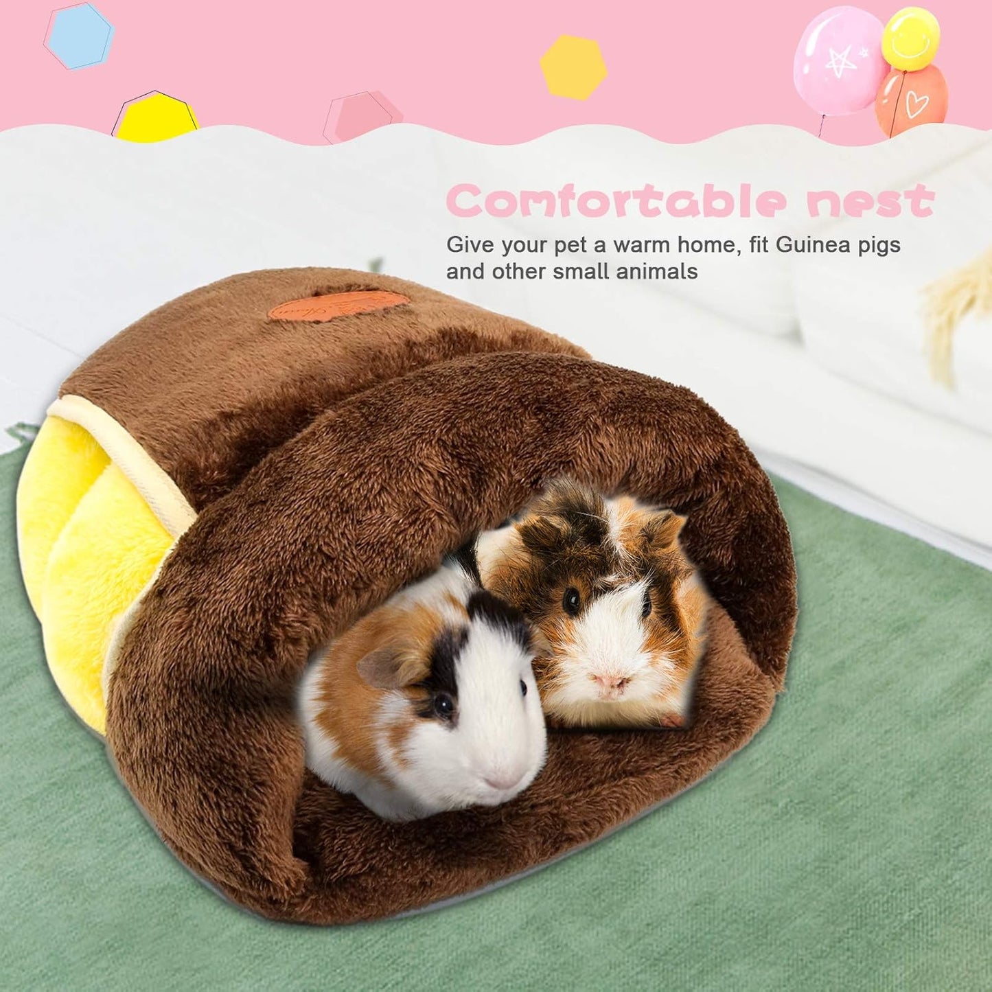 YUEPET Guinea Pig Bed Cuddle Cave Warm Fleece Cozy House Bedding Sleeping Cushion Cage Nest for Small Animal Squirrel Chinchilla Hedgehog Cage Accessories Brown