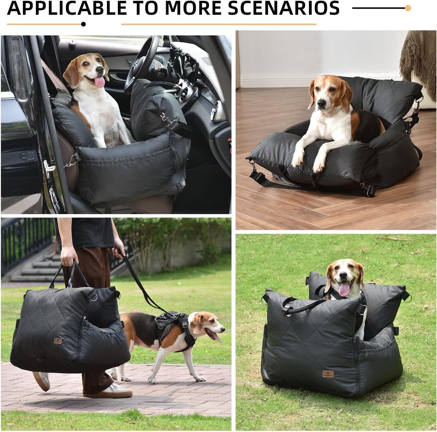 PET MARVEL Dog Car Seat for Small Dogs, Waterproof Dog Booster Seat with Storage Pockets Memory Foam, Fully Detachable Washable Pet Carseat, Up to 25 lbs, Portable Dog Car Travel Carrier, Black