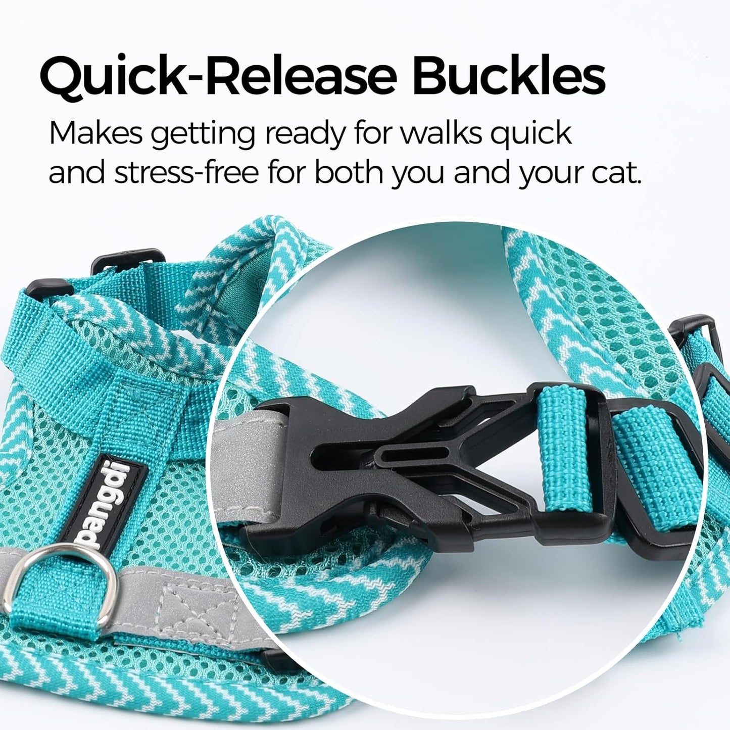 Cat Harness and Leash Escape Proof Medium Kitten Harness Bengal Cat Vest for Walking Travel, Turquoise, M