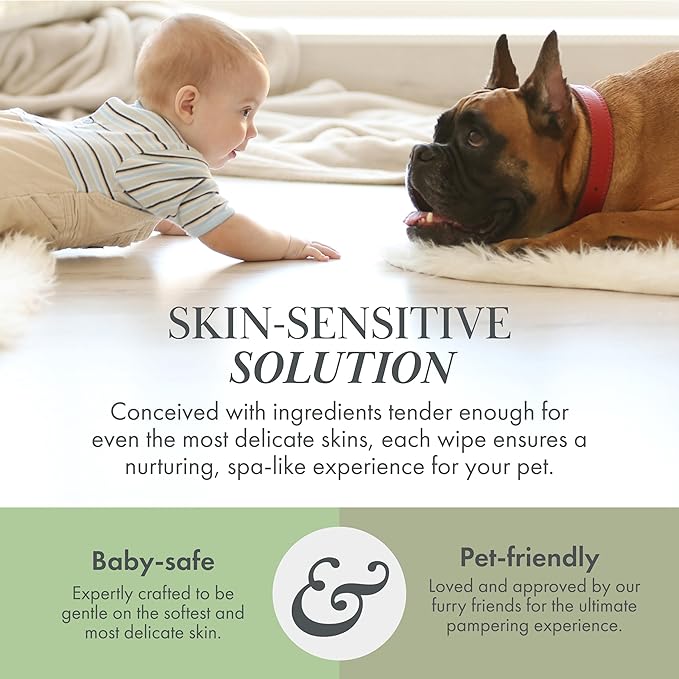 Dog Wipes – Fragrance-Free, Alcohol-Free, Hypoallergenic Pet Grooming Wipes with Aloe Vera, Biodegradable, for Dogs & Cats: Paws, Face, Ears & Butt – 2-Pack (140 Count)