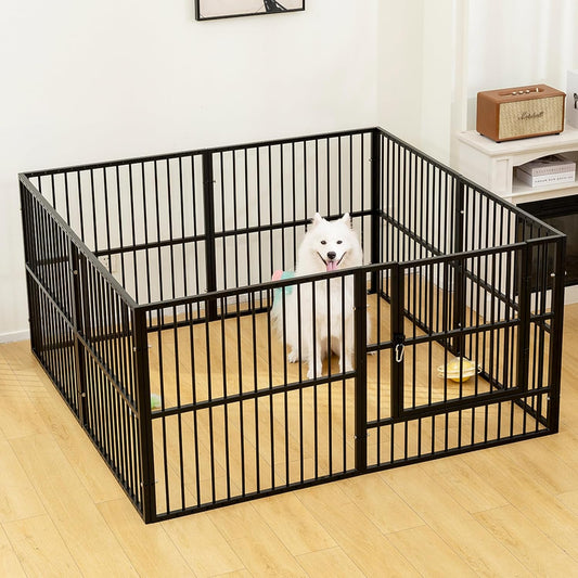 Dog Playpen - 32" Height Dog Pen, Heavy Duty Puppy Pen with Door, Safe & Sturdy, Easy Assemble for Indoor/Outdoor Pet Playpen (8 Panels with Door, Black)