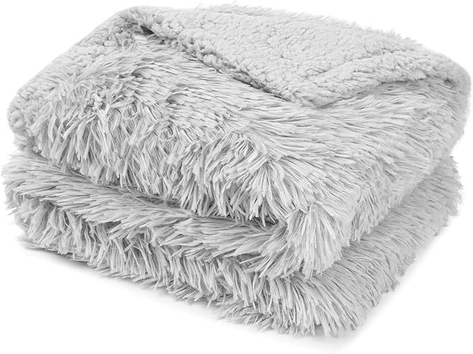PetAmi Waterproof Dog Blanket for Large Dog, Queen Size Calming Pet Blanket Couch Cover Protector, Sherpa Faux Fur Cat Throw for Sofa Furniture Bed, Soft Fluffy XL, 90x90 Light Gray