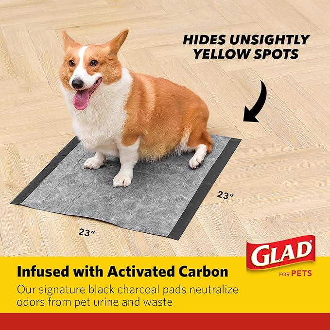 Glad for Pets Activated Carbon Puppy Training Pads with Chew Deterrent, 23”x23” | Ultra Absorbent, Odor Control, Heavy Duty Puppy Potty Training Pads| New & Improved Quality Puppy Pee Pads