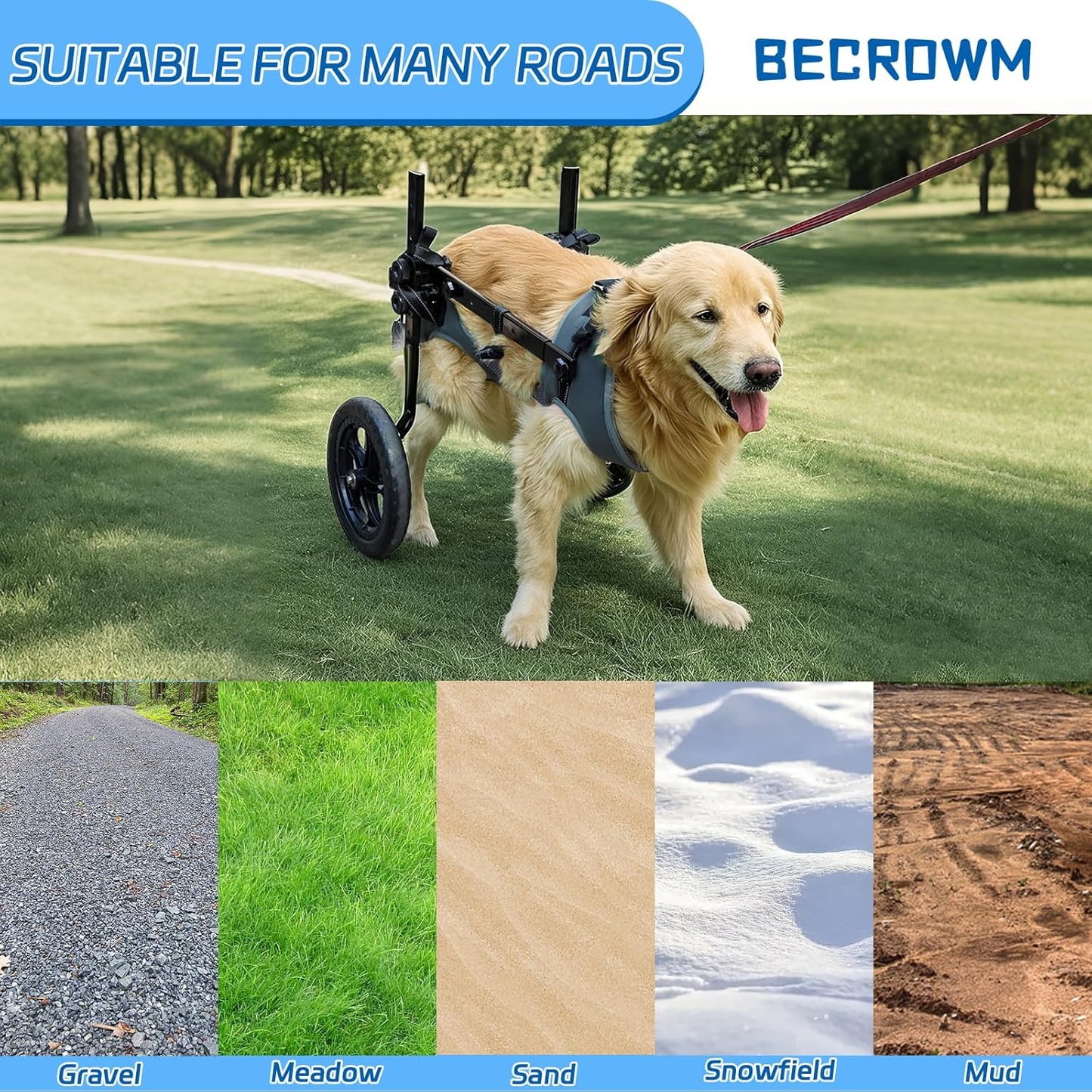 Dog Wheelchair for Back Legs, Light Weight Dog&Cat&Pets Wheelchair Cart with Disabled Hind Legs Walking, Adjustable Doggy Wheelchair Cart with Wheels for Back Legs