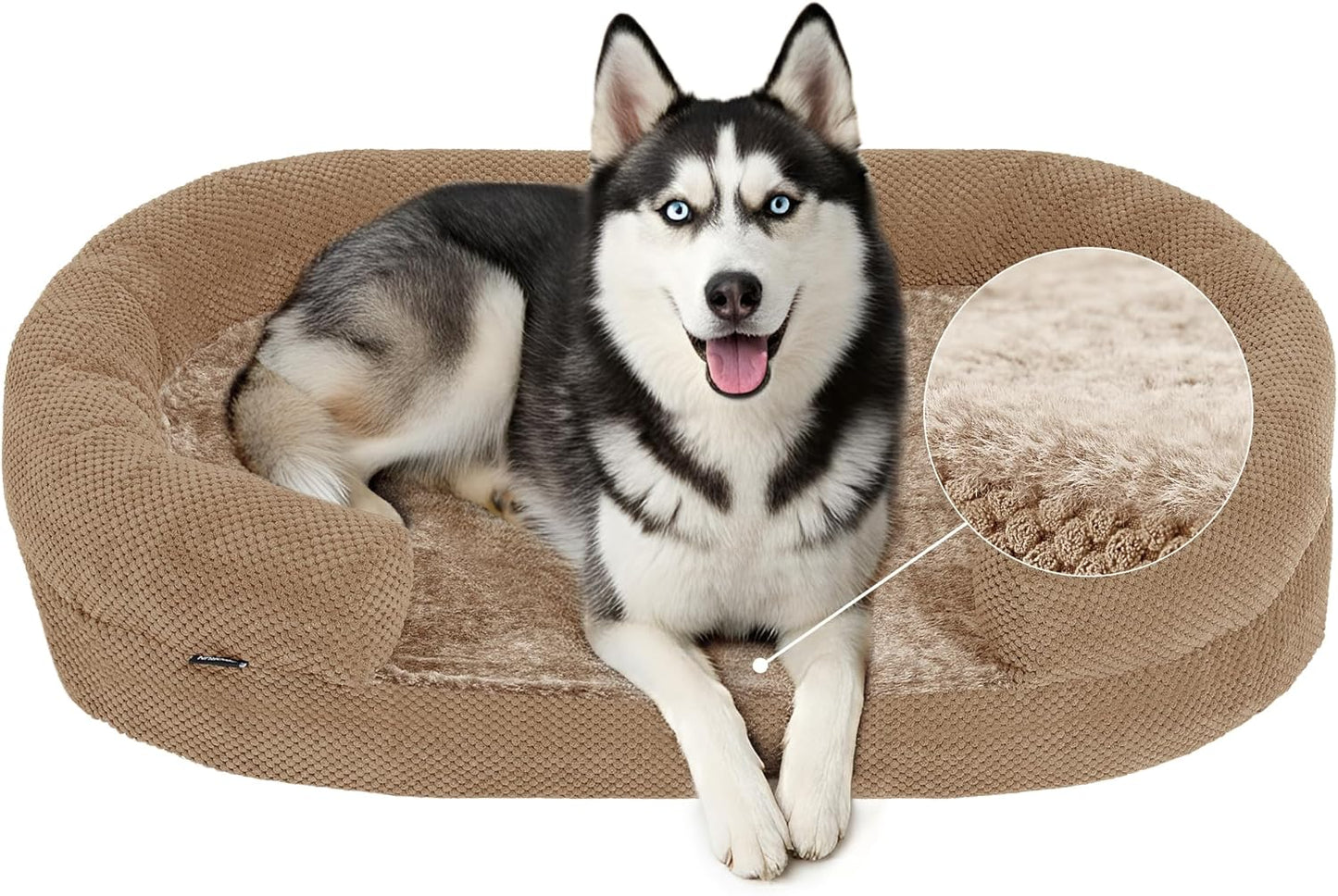 Orthopedic Dog Bed for Extra Large Dogs – XL Size 48"x36" Washable Bolster Couch, Extra-Thick 3.6" Foam Oval Pad Fits Dog Curve, Washable Removable Calming Plush Cover, Cozy Pet Sofa Bed