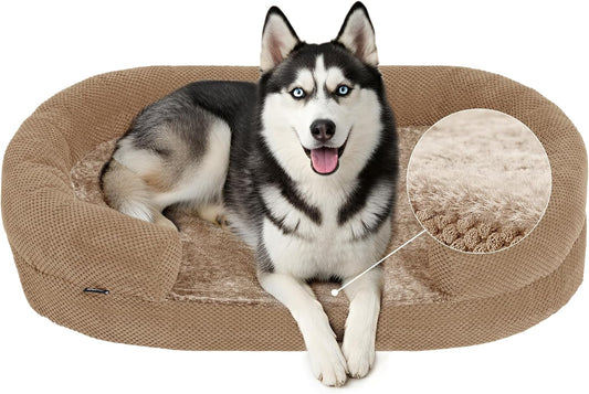 Orthopedic Dog Bed for Extra Large Dogs – XL Size 48"x36" Washable Bolster Couch, Extra-Thick 3.6" Foam Oval Pad Fits Dog Curve, Washable Removable Calming Plush Cover, Cozy Pet Sofa Bed