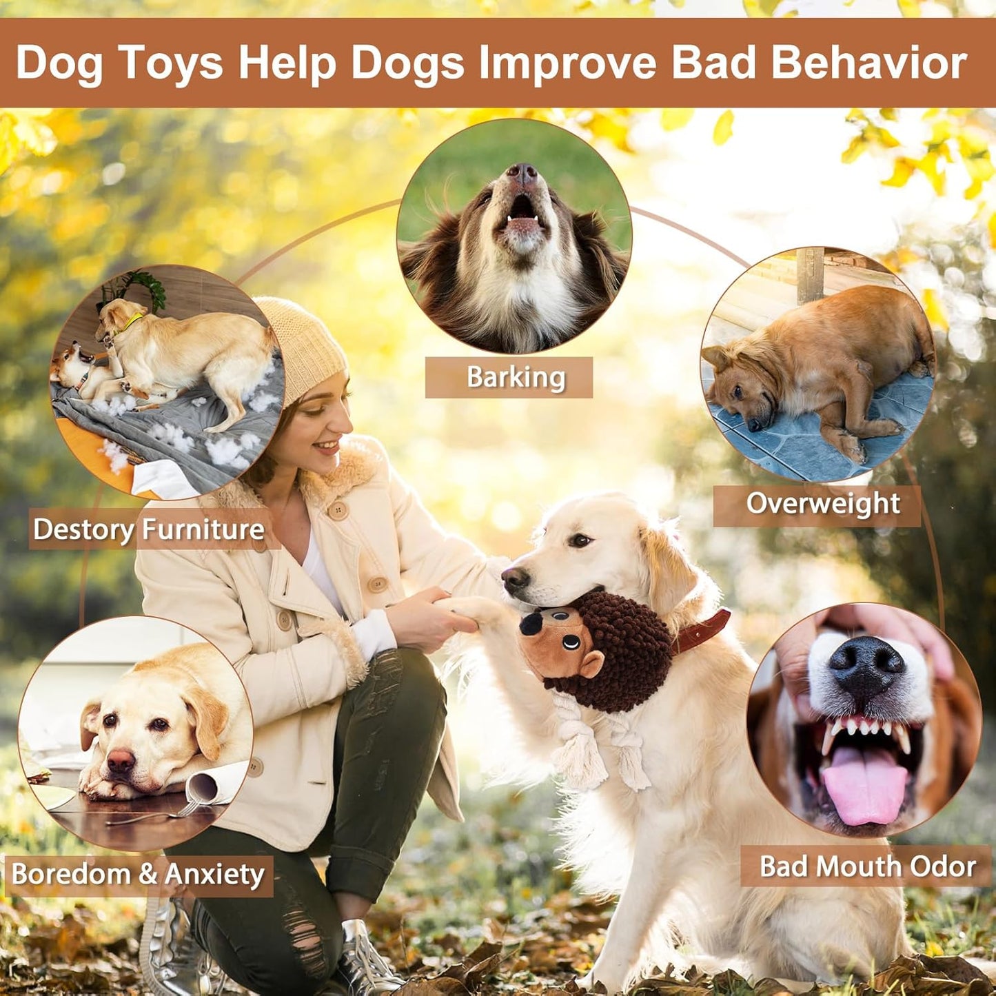 Dog Squeaky Toys for Dogs - Hedgehog Mop Plush Interactive Rope Toy, Durable Chew Toy with Squeaker and Crinkle for Small to Large Dogs, Tug of War Pet Toy for Puppies & Aggressive Chewers