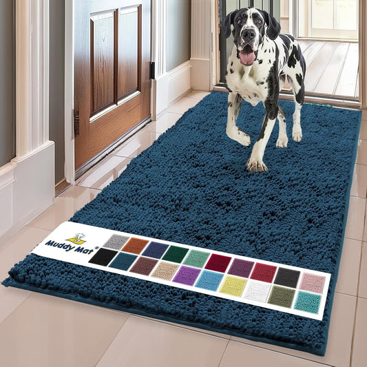 Muddy Mat® Shown on TV–Super Absorbent Microfiber Dog Door Mat for Muddy Paws, Non-Slip Washable Pet Rug, Quick Dry Chenille Entryway Carpet, Machine Washable Indoor Outdoor mat–Atlantic Blue 59"x35"