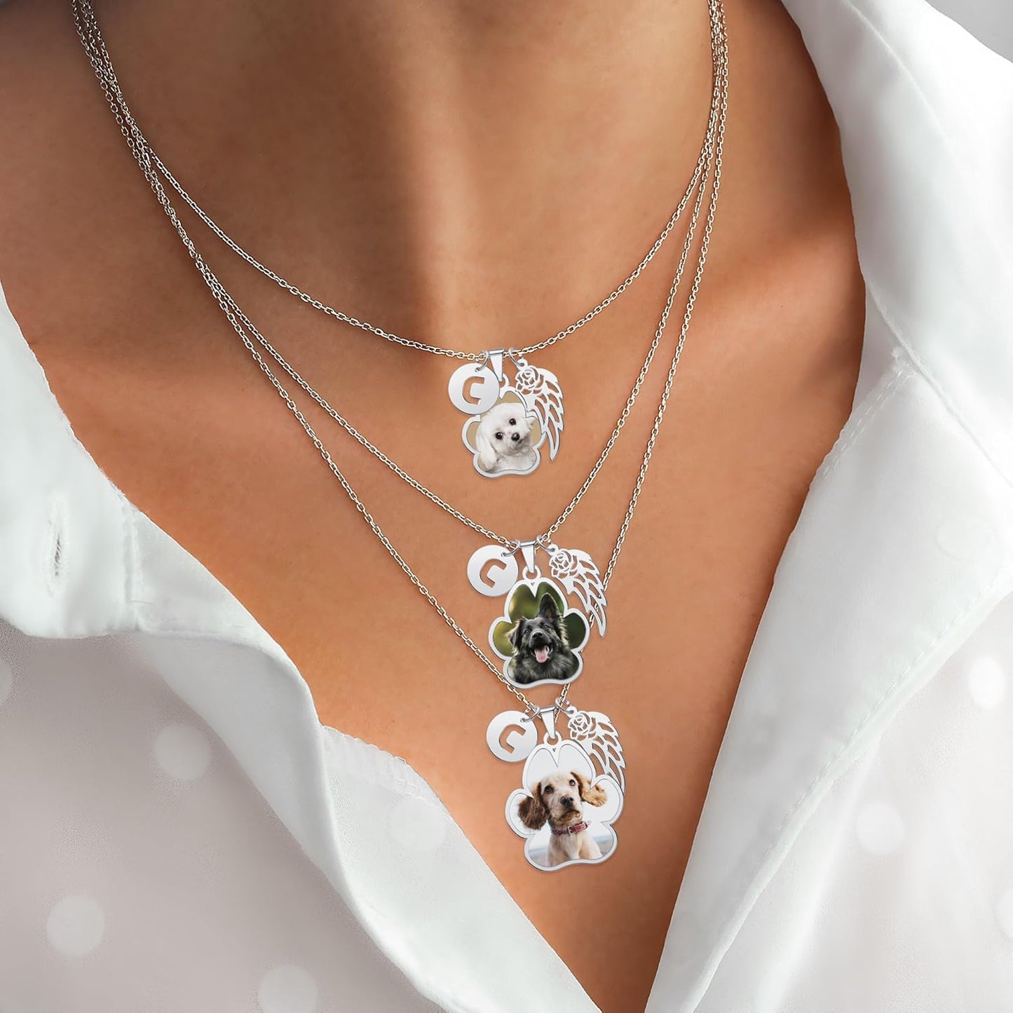 CharmSStory Personalized Photo Necklaces Custom Engraved Name Necklace Memory Keepsake Picture Necklace Pendant Customized Gifts for Women Men