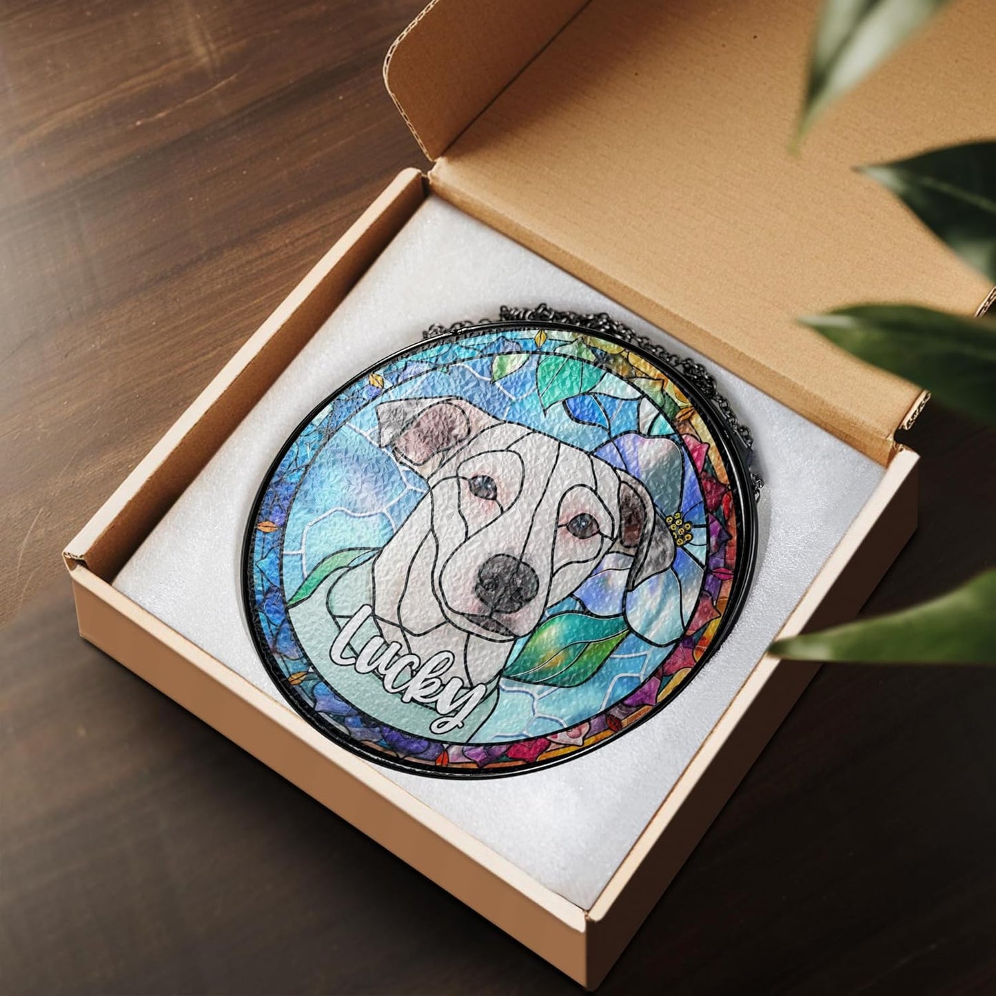 Lovely POD Personalized Pet Ornament Remembrance, Pet Stained Glass Suncatcher, Gifts for Fur Lovers, Custom Name Dog Photo Memorial Ornament Window Hanging, Home Decor, Gift for Loss of Pet Dog Cat