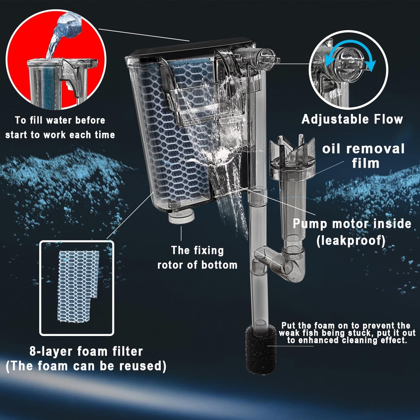 Glass Betta Aquarium Starter Kits 1.5 Gallon Small Fish Tank, Betta Fish Tank with LED Light, Power Filter, Black. 4mm Glass