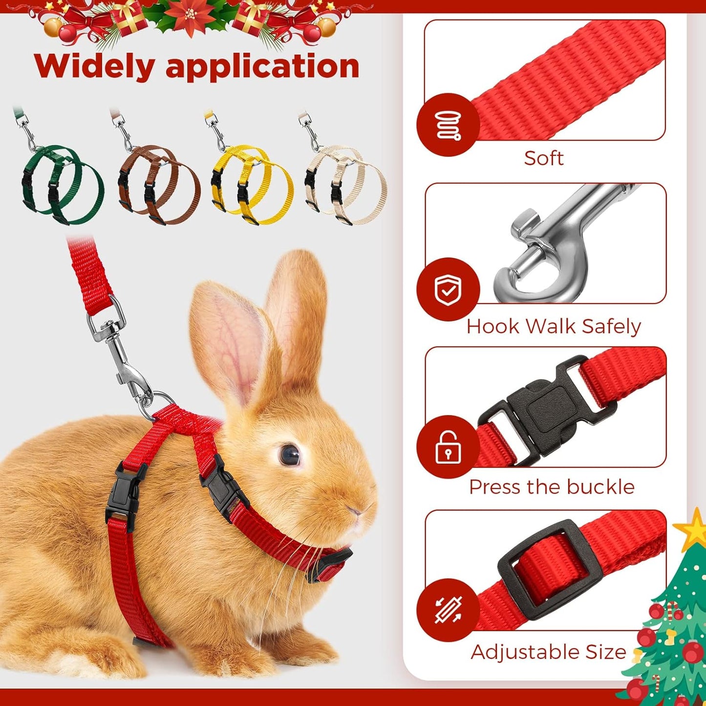 Outus 5 Pieces Adjustable Rabbit Harness and Leash Set Escape Proof Bunny Harness Vest for Pet Running Walk Jogging Bunny Cat Puppy Kitten Ferret and Other Small Pet(Vivid Color)