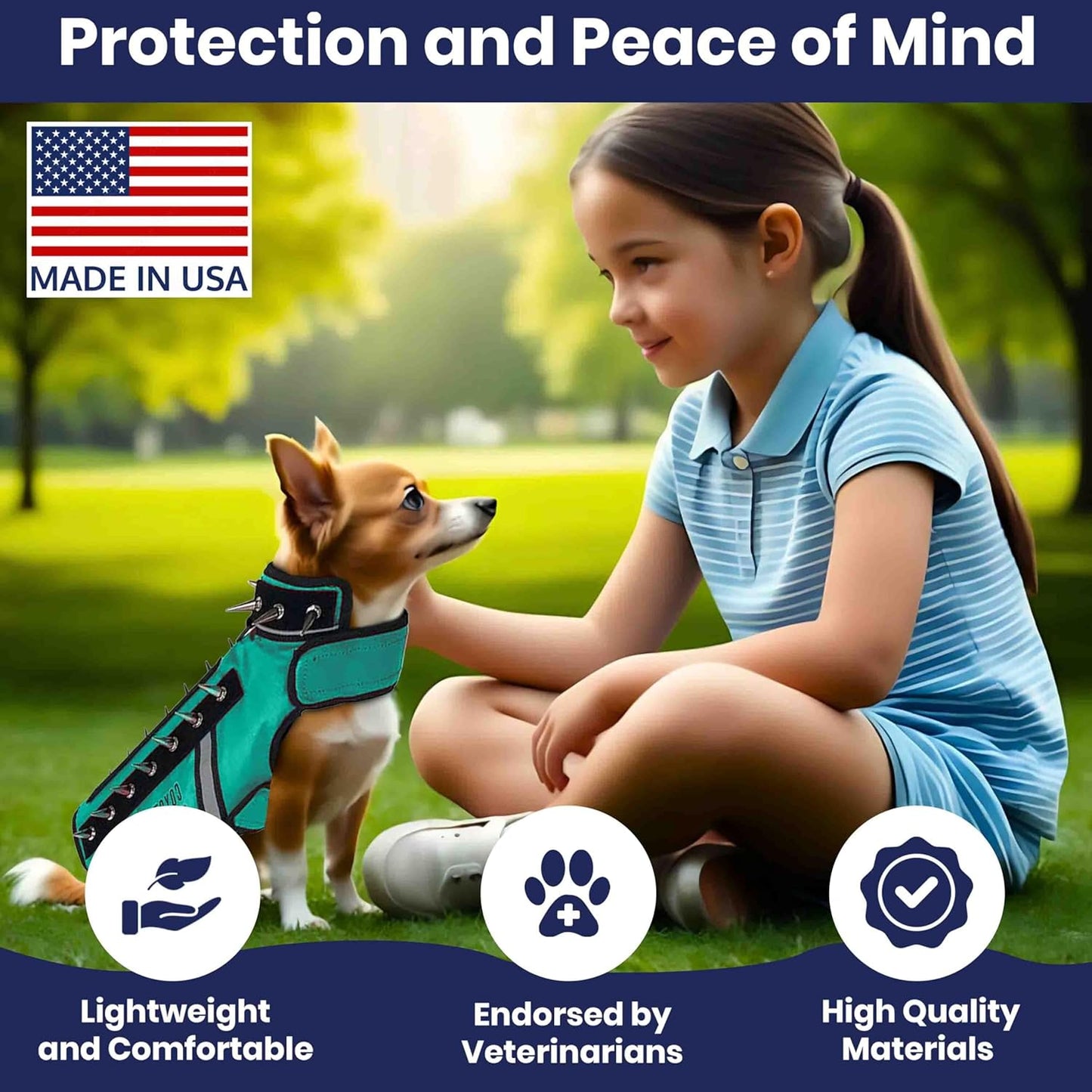 CoyoteVest SpikeVest Dog Harness Vest for Small Dogs, Reflective Dog Vest with Spikes to Shield Your pet from Coyotes, Raptor and Animal Attacks, Anti Hawk Vest, Made in USA (XS-Turquoise)