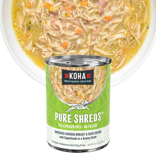 KOHA Pure Shreds Chicken and Duck Entrée for Dogs, 12.5oz Cans (Pack of 12)