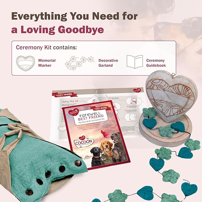 Cocoon® - Eco-Friendly Pet Burial & Cremation Ceremony Kit (Premium Wool) - Casket for Dogs and Cats (Choose Size & Color) (Large, Aqua)