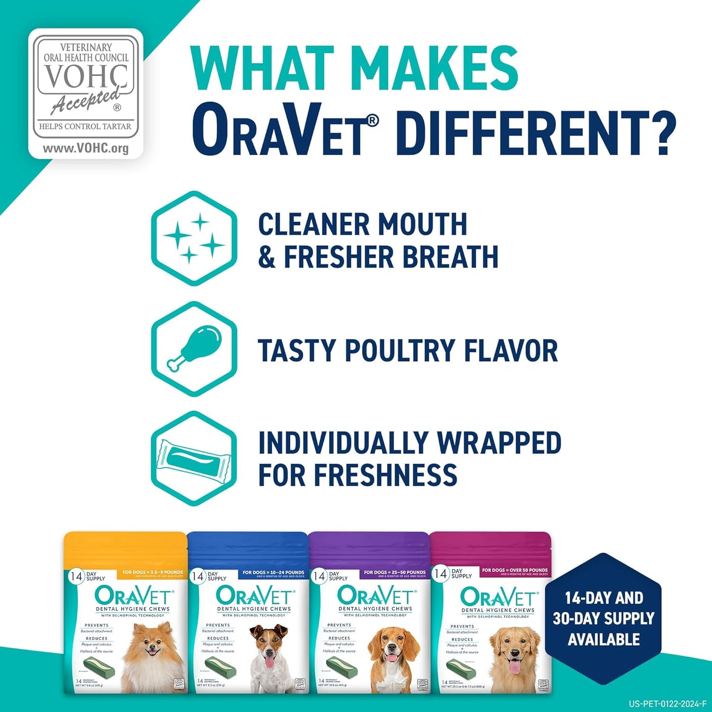 ORAVET Dental Chews for Dogs, Oral Care and Hygiene Chews (Medium Dogs, 25-50 lbs.) Purple Pouch, 30 Count