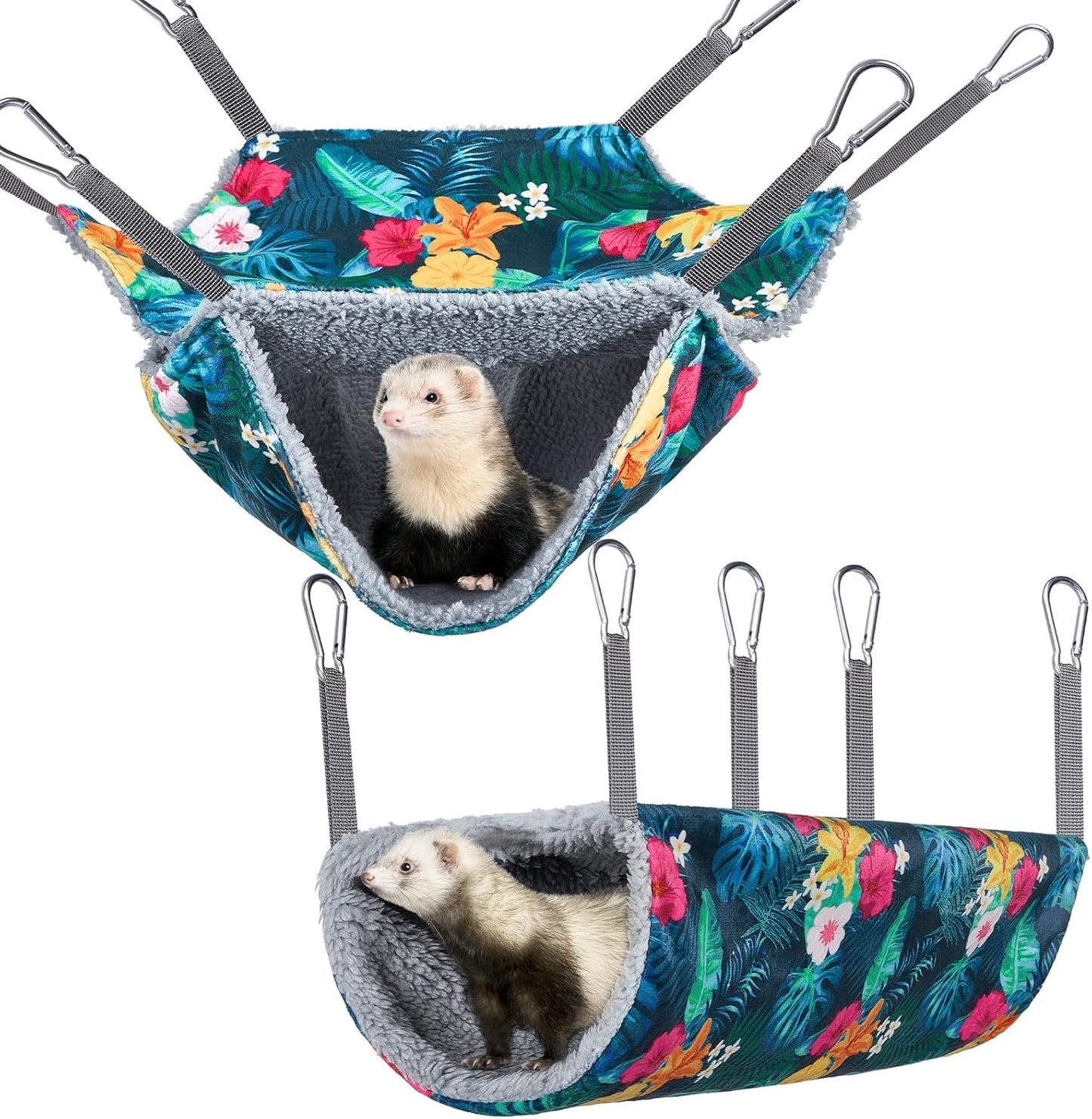 Bienbee 2 Pcs Ferret Rat Hammock Set for Cage Washable Guinea Pig Hideout Bed Soft Small Animal Hammock Tunnel Toys Ferret Cage Accessories for Hedgehog Sugar Glider Squirrel Hamster