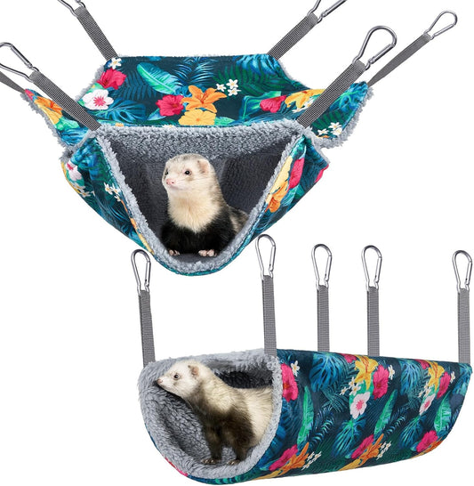 Bienbee 2 Pcs Ferret Rat Hammock Set for Cage Washable Guinea Pig Hideout Bed Soft Small Animal Hammock Tunnel Toys Ferret Cage Accessories for Hedgehog Sugar Glider Squirrel Hamster