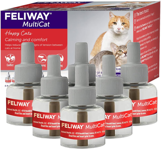 FELIWAY® MultiCat 6 x 30 Day Cat Calming Refills for Pheromone Diffuser, 6 x 48ml Value Pack- Helps Reduce Conflicts and Signs of Tension in Multi-Cat Households