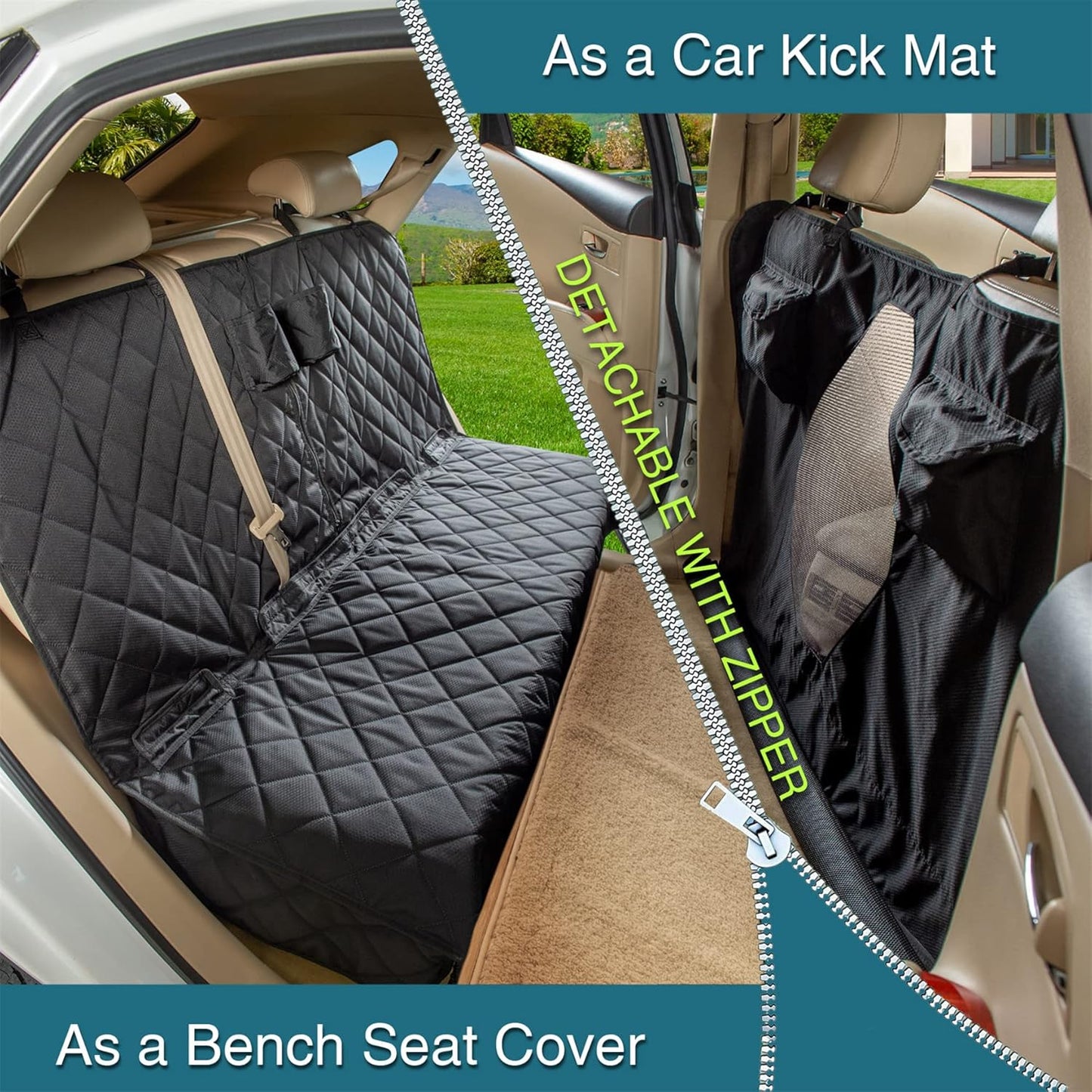 Car Seat Cover for Dogs - All Covered Back Bench Cover with Mesh Window - Hammock Combination - Detachable - Suitable for Most Vehicles (Black, X-Large)