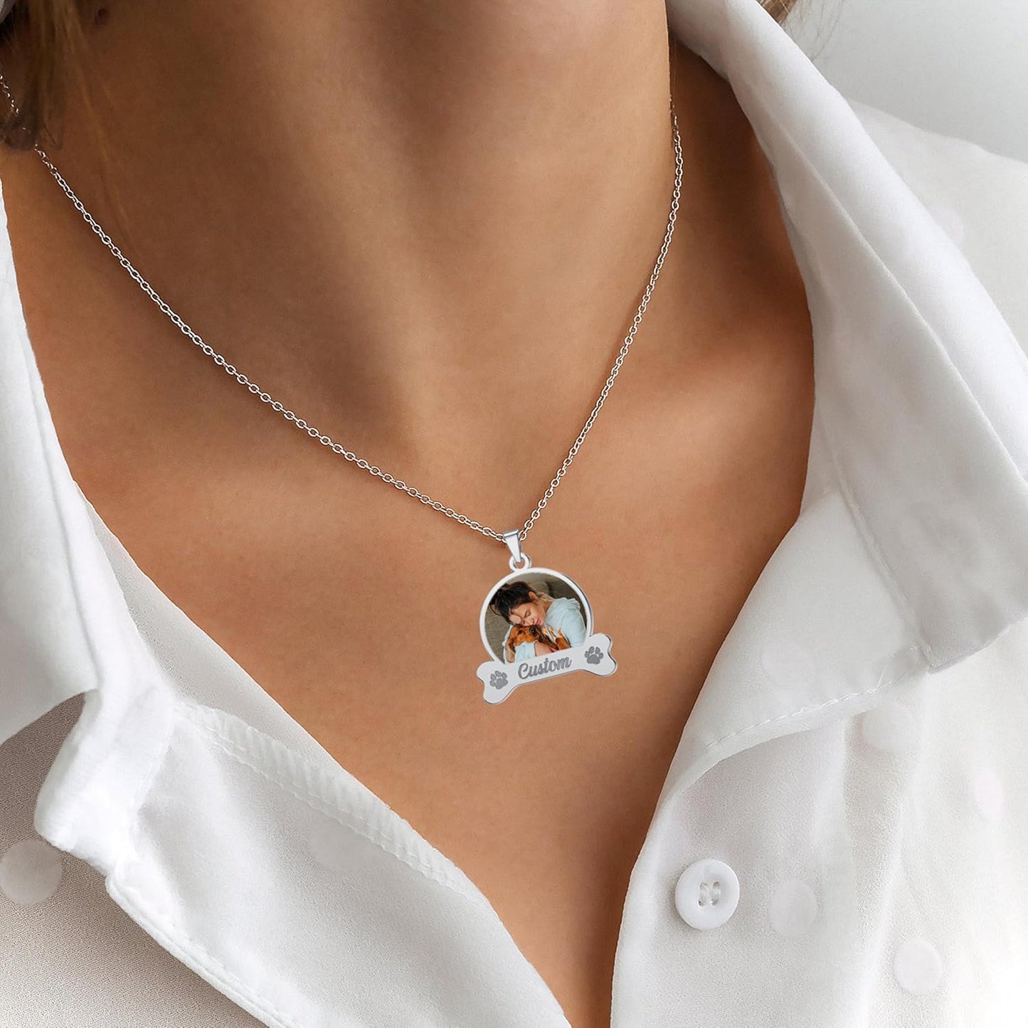 CharmSStory Personalized Photo Necklaces Custom Engraved Name Necklace Memory Keepsake Picture Necklace Pendant Customized Gifts for Women Men