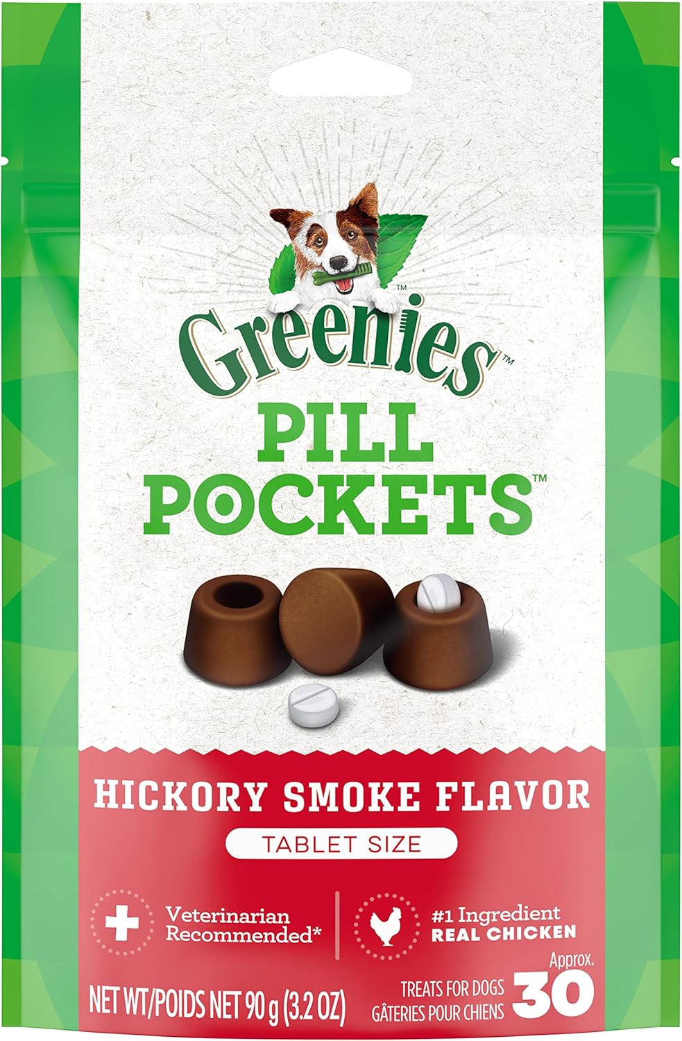 Greenies Pill Pockets for Dogs Small Size, Soft Dog Treats, Hickory Smoke Flavor, 3.2 oz. Pouch (30 Treats)