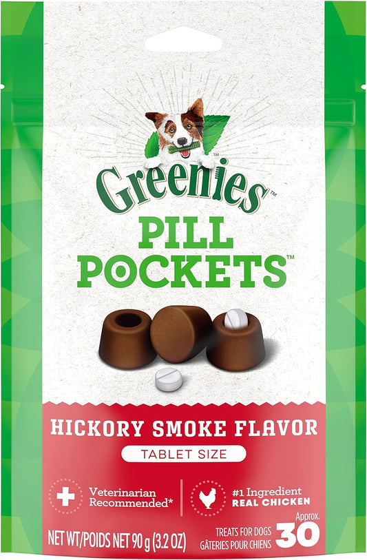 Greenies Pill Pockets for Dogs Small Size, Soft Dog Treats, Hickory Smoke Flavor, 3.2 oz. Pouch (30 Treats)