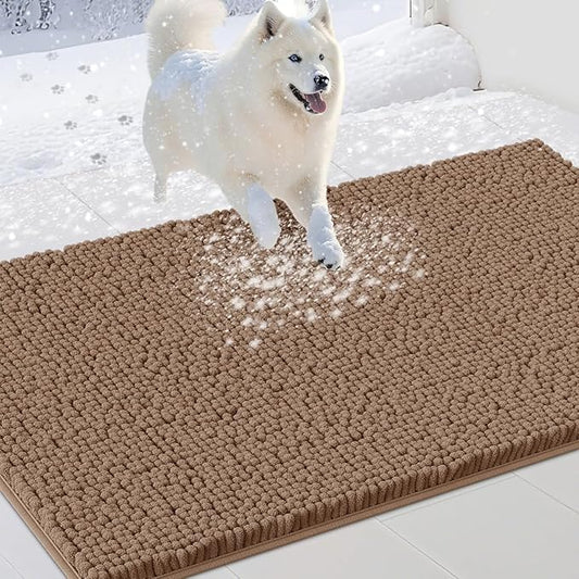 Extra Large Dog Door Mats for Muddy Paws, Chenille Absorbent Dog Mats, Non Slip Heavy Mud Mat for Dogs, Soft Pet Mat for Entryway, Mud Paws, Inside Floor,60" x 36", Camel