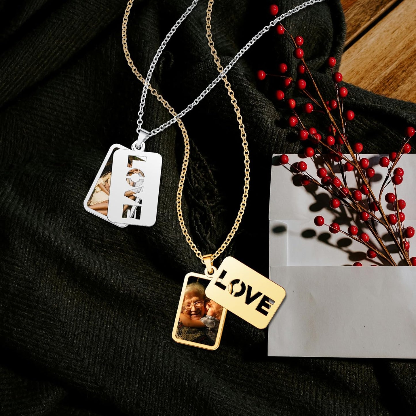 CharmSStory Personalized Photo Necklaces Custom Engraved Name Necklace Memory Keepsake Picture Necklace Pendant Customized Gifts for Women Men