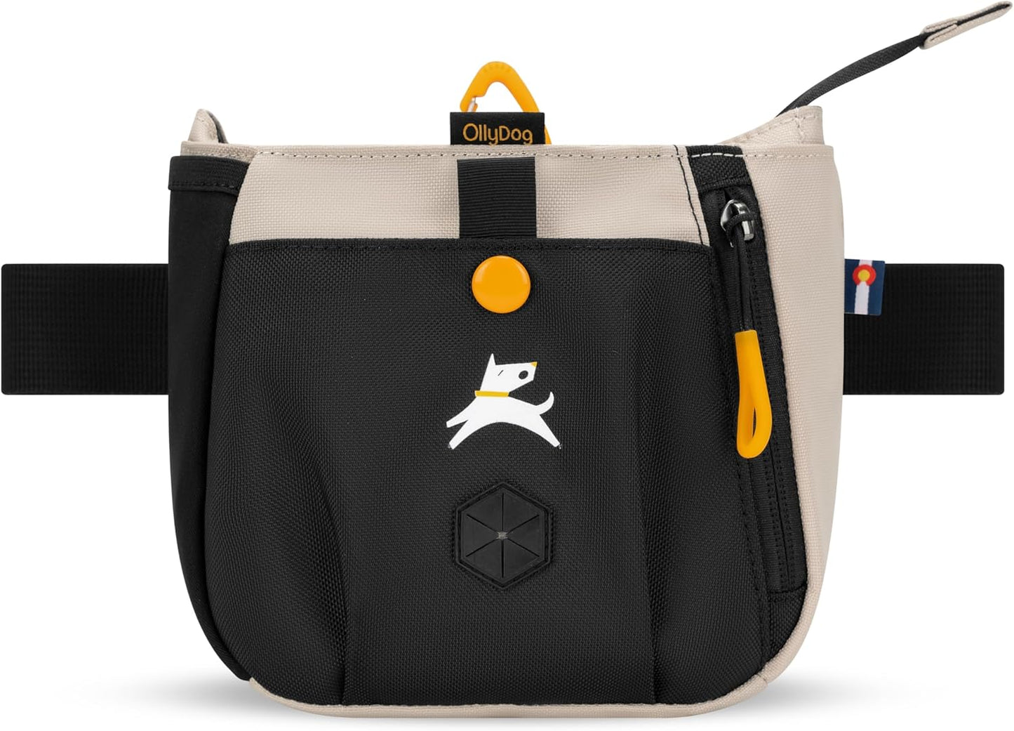 OllyDog Backcountry Day Bag | Hands-Free Dog Training Treat Pouch | Fanny/Hip Pack with Zipper Closure & Built-in Poop Bag Dispenser | Removable Waist Clip (Con Leche)
