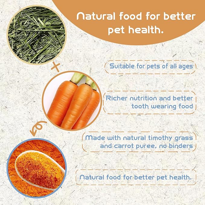 Timothy Grass Carrot Pet Teething Snacks Supplement Small Pet Hamster, Guinea Pig, Rabbit, Chinchilla Food Vitamins Oral & Gastrointestinal Health 7pcs