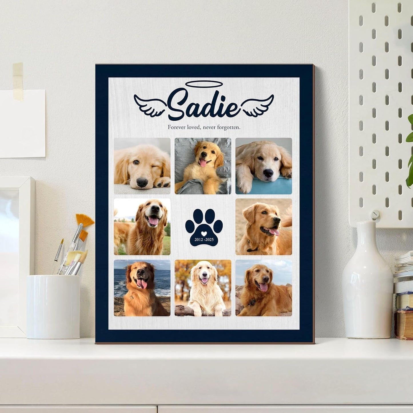 Personalized Dog Memorial Frame with Collar Holder – Custom Pet Sympathy Gift, Memorial Dog Photo Frame, Dog Lover Keepsake, Unique Dog Memorial Gift for Loss, Photo Holder with Dog's Collar