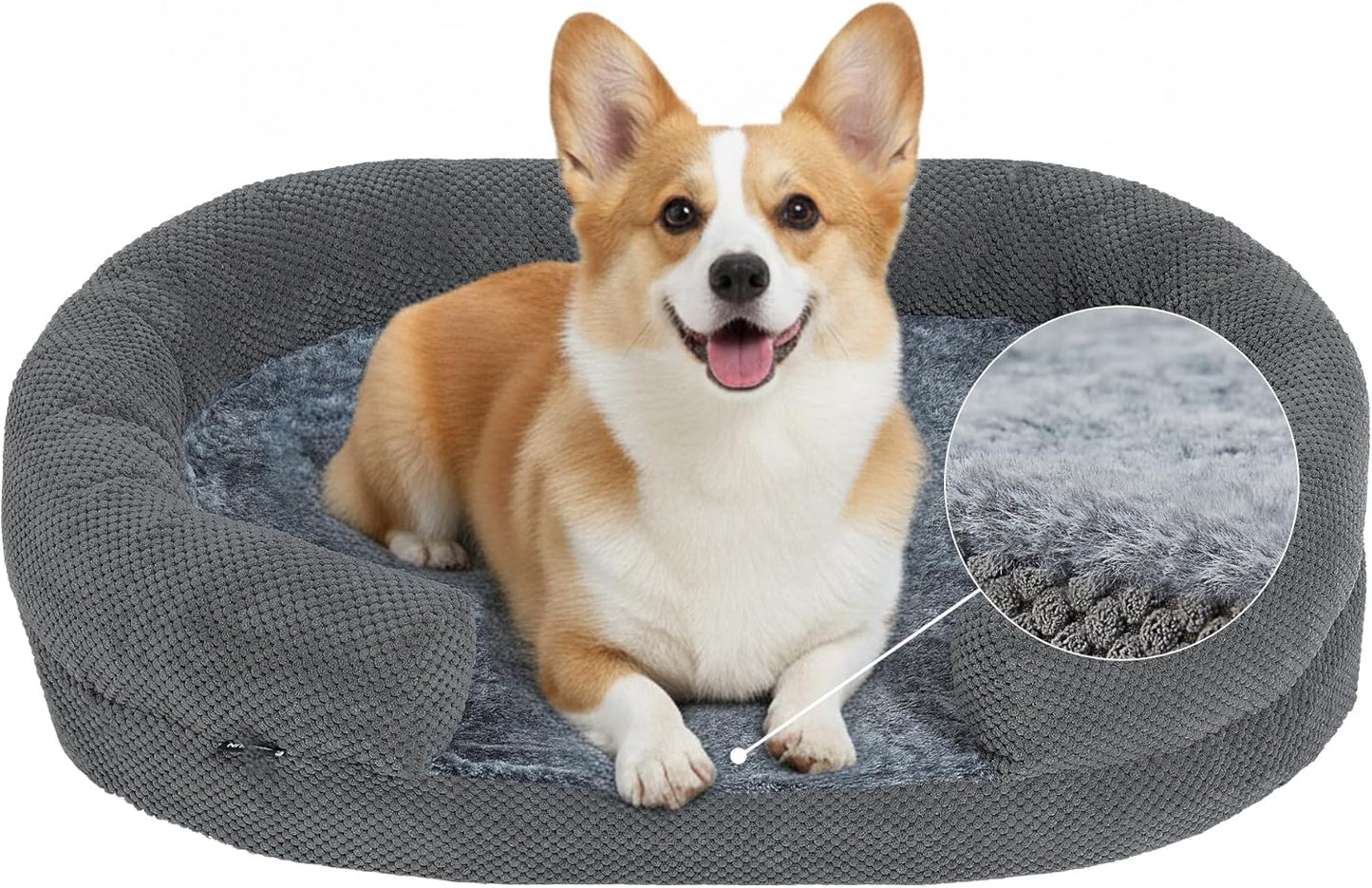 Orthopedic Dog Bed for Medium Dogs, 35" Oval Couch Bed with Sides and Soft Egg Crate Foam, Calming Washable Pet Bed with Anti-Slip Bottom, Durable Cuddler for Sleeping, Grey (35")