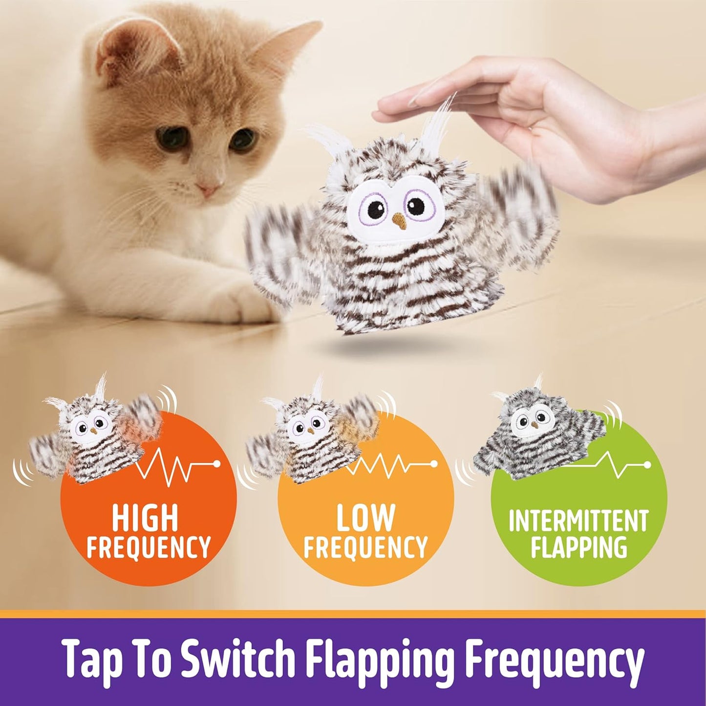 Interactive Cat Toy Rechargeable Automatic Chirping Owl Kitten Toy with Catnip, Auto Beating Wings Flying Bird Cat Toys for Indoor Cats to Play Alone, Never Boredom