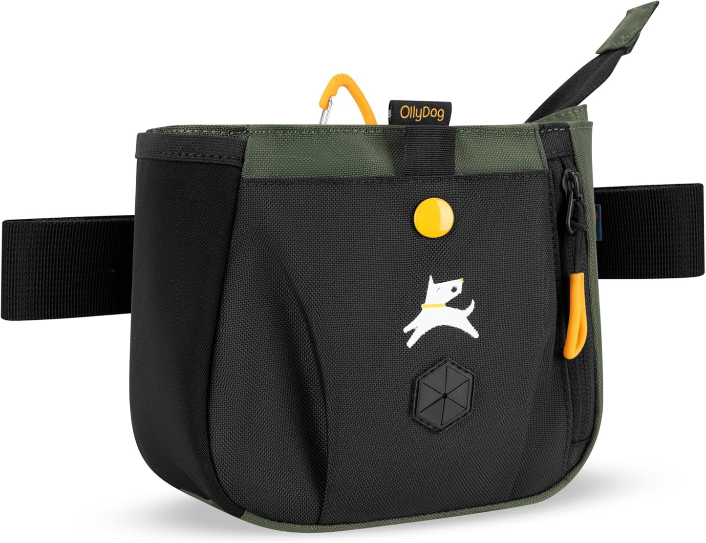 OllyDog Backcountry Day Bag | Hands-Free Dog Training Treat Pouch | Fanny/Hip Pack with Zipper Closure & Built-in Poop Bag Dispenser | Removable Waist Clip (Winter Moss)