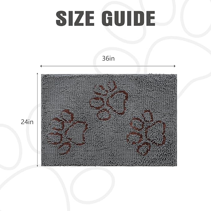 EXPAWLORER Dog Door Mat for Muddy Paws - Highly Absorbent Microfiber Rug, Soft Chenille Runner Indoor Outdoor Floor, Non-Slip Large Pet Paw Cleaning Washable Mud Mat for Bathroom, Grey