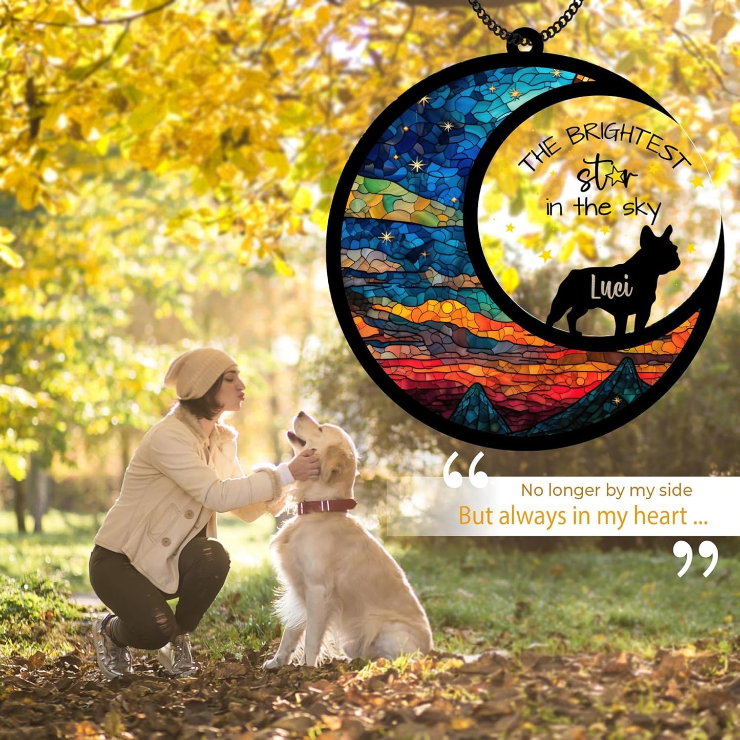 Custom Dog Memorial Suncatcher, Personalized Name Breeds, Pet Ornament Window Car Hanging, Sympathy Gift for Loss of Pet, Bereavement Keepsake Remembrance Gifts for Dog Lovers