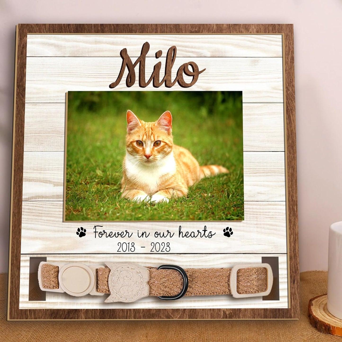 Personalized Pet Memorial Frame with Collar Holder – Cat or Dog Loss Gift, Custom Pet Photo Remembrance, Sympathy Gift for Pet Lovers