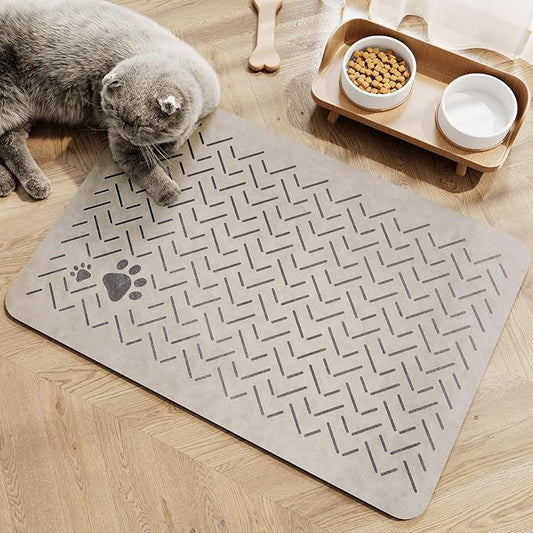 MontVoo-Absorbent Pet Feeding Mat-No Stains Quick Dry Dog Mat for Food and Water Bowl-Rubber Backing Dispenser Mat Accessories Supplies-Dog Bowl Messy Drinkers,Light Grey