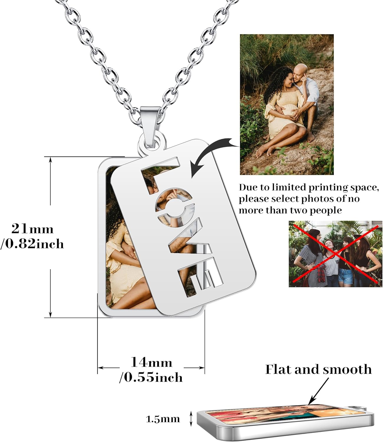 CharmSStory Personalized Photo Necklaces Custom Engraved Name Necklace Memory Keepsake Picture Necklace Pendant Customized Gifts for Women Men