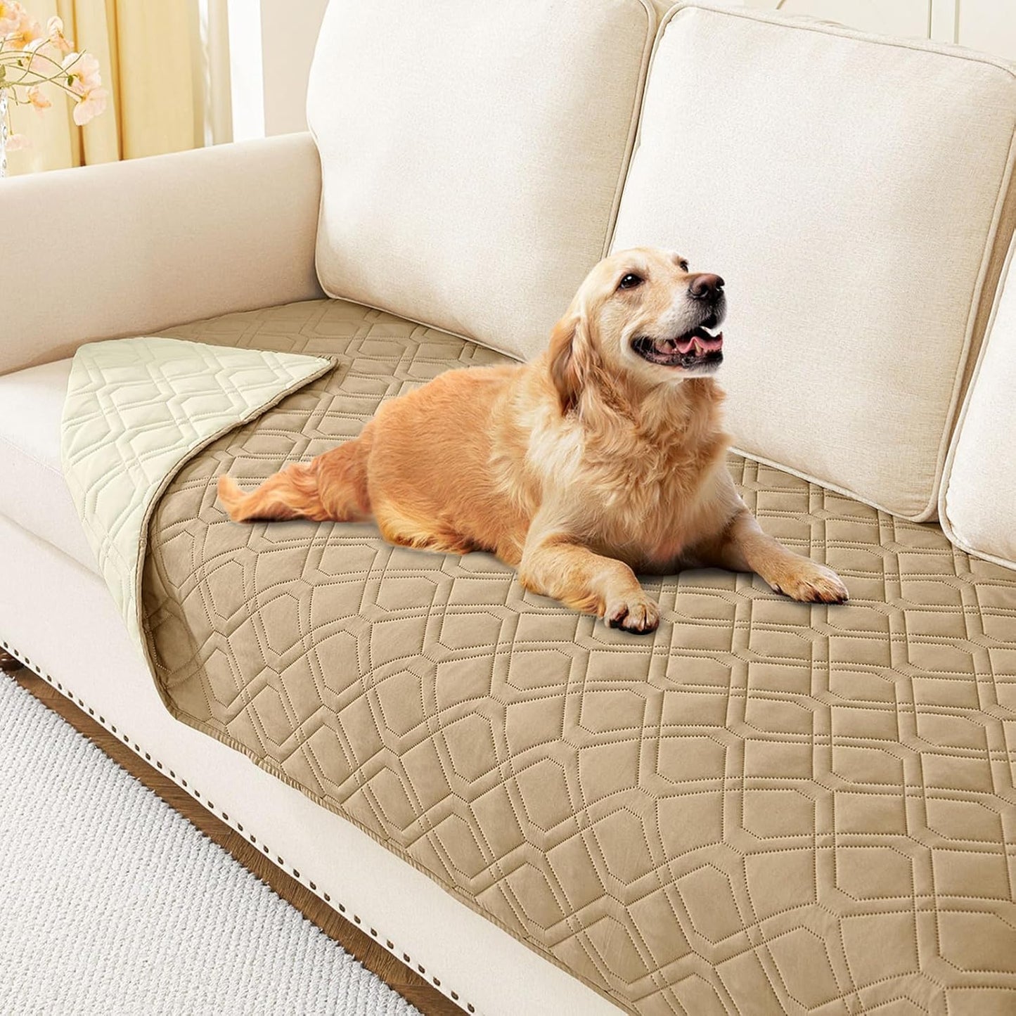 hyha Waterproof Dog Bed Blanket, Soft Pet Blankets, Waterproof Couch Cover for Dogs, Reversible Sofa Covers Washable for Furniture (30x70 Inch, Camel/Beige)