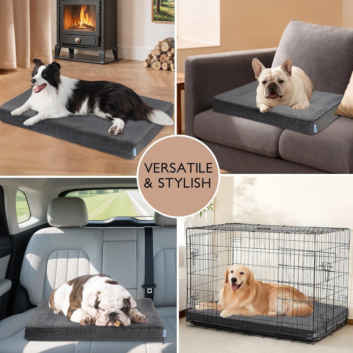 Dog Bed for X Large Dog - Orthopedic Pet Beds with Memory Foam, Waterproof Removable Washable Cover with Non-Slip Bottom, Grey, 41" L x 27" W x 3" H