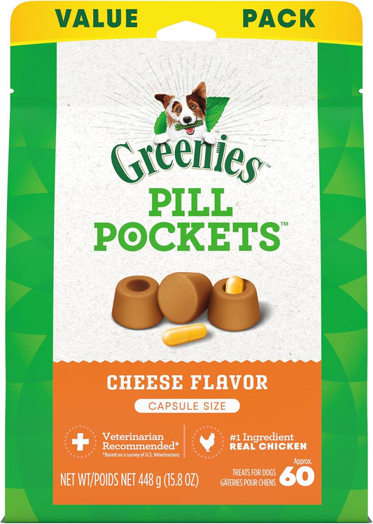 Greenies Pill Pockets for Dogs Large Size, Soft Dog Treats, Cheese Flavor, 15.8 oz. Pouch (60 Treats)