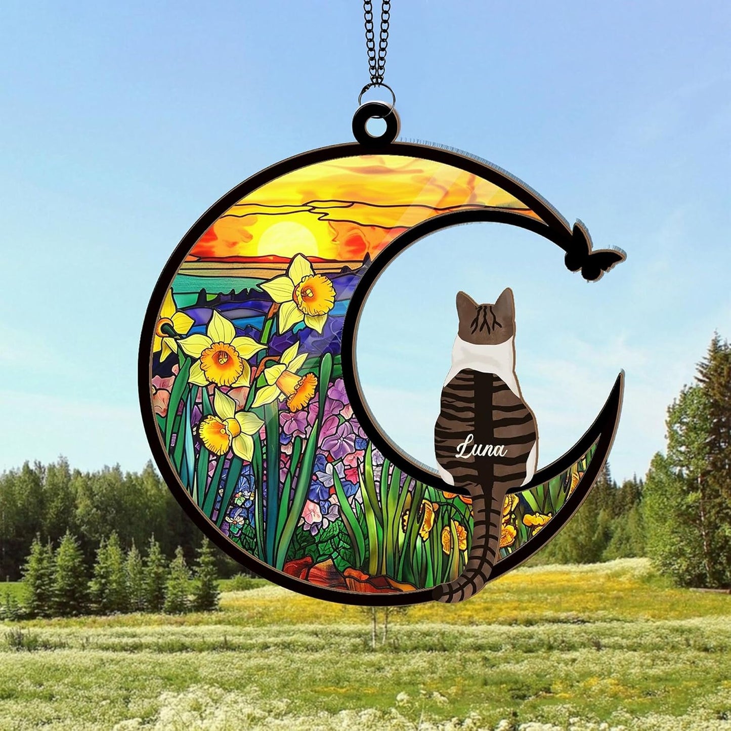 Personalized Cat Memorial Suncatcher – Custom Memorial Gift for Cat Lovers, Cat Loss Sympathy Gift, Pet Remembrance Keepsake