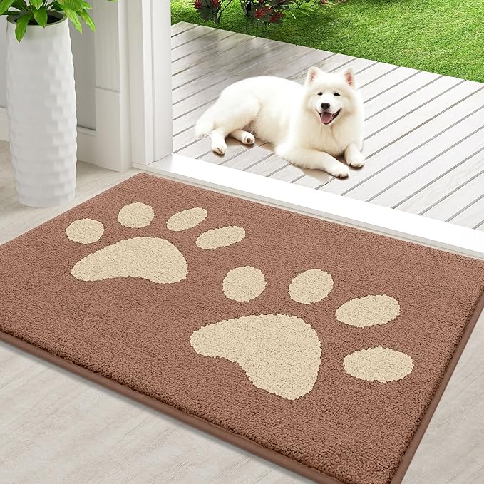 Buganda Dog Door Mat for Muddy Paws, Absorbent Dirt Trapper Washable Indoor Doormats, Non Slip Low-Profile Mud Mat for Dogs, Front Entrance Doormat for Inside Floor (36x24 Inches, Camel)