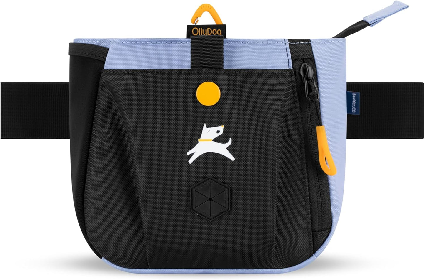 OllyDog Backcountry Day Bag | Hands-Free Dog Training Treat Pouch | Fanny/Hip Pack with Zipper Closure & Built-in Poop Bag Dispenser | Removable Waist Clip (Blue Heron)
