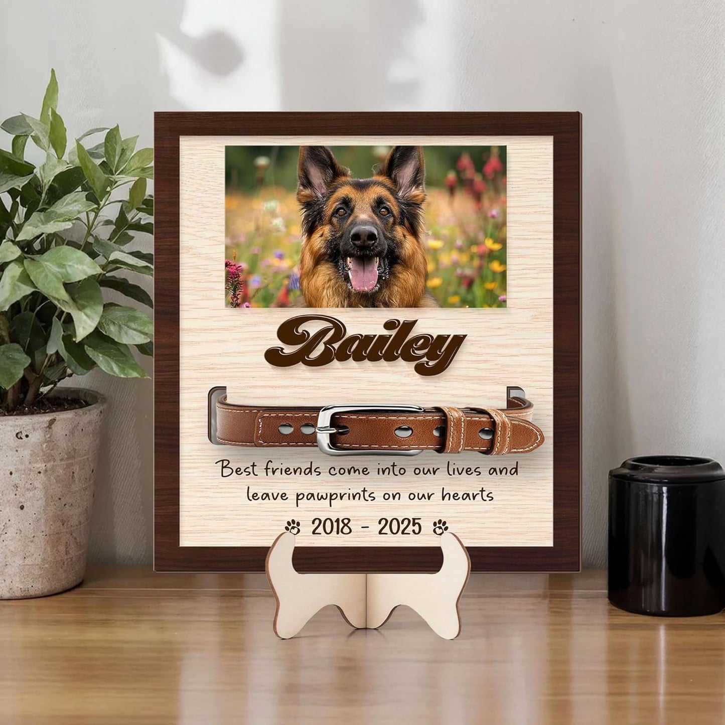 Custom Dog Memorial Gifts – Memorial Pet Collar Sign, Personalized Dog Memorial Wood Frame with Collar Holder, Pet Sympathy Gifts for Loss of Pet, Wooden Pet Remembrance Sign