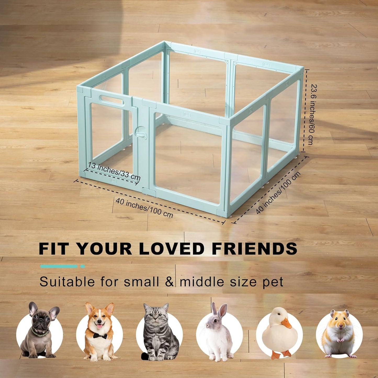 Clear Acrylic Dog Playpen Indoor, Puppy Cat Small Pet Play Pen, Pet Cat Foldable Playpen for Rabbits, Dog Fence Crate Kennel Whelping Cage (Green, 8 Panel)