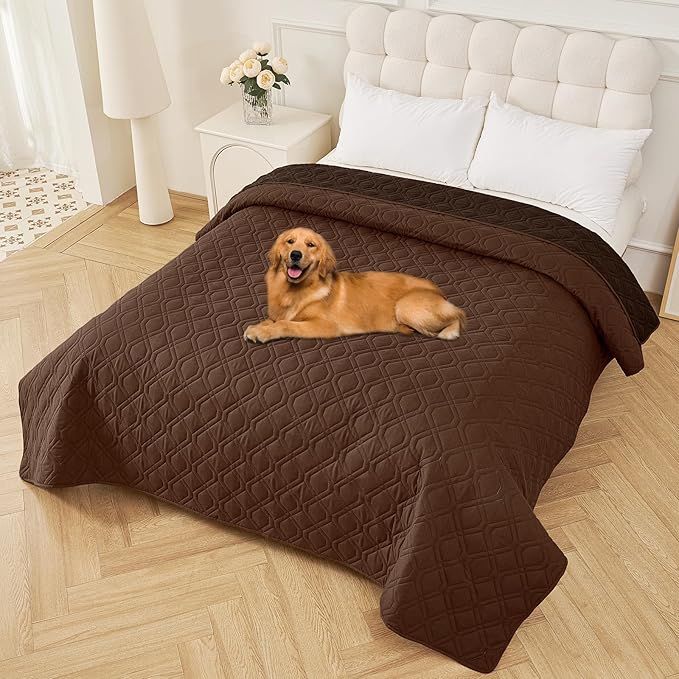 Smiry Waterproof Dog Blanket, 82x102 Inch Soft Pet Bed Cover Reversible, Washable Sofa Couch Furniture Protector for Small Medium Large Dog Puppy Cat, Brown/Chocolate